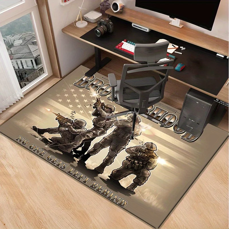 Brotherhood Military Rug for Patriotic HomesInspirational Soldier Design Carpet with Motivational Quotes for Office or Game Room