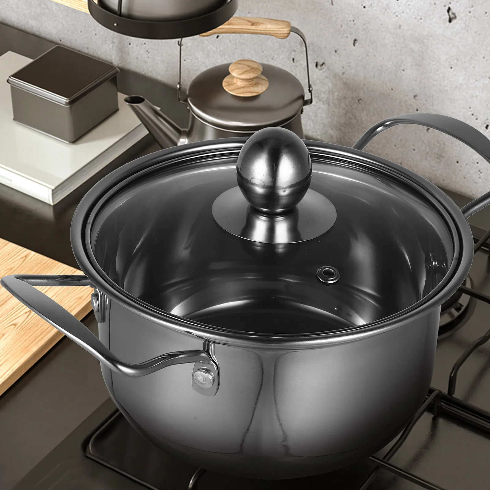 

Small Hot Pot 14 5cm Stainless Steel Soup Pan with Lid Easy Clean Cooking Saucepan Kitchen Stockpot Steam Rack