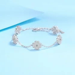 Moissanite bracelet 925 sterling silver women's light luxury versatile style chain five-flower four-leaf clover micro-inlay