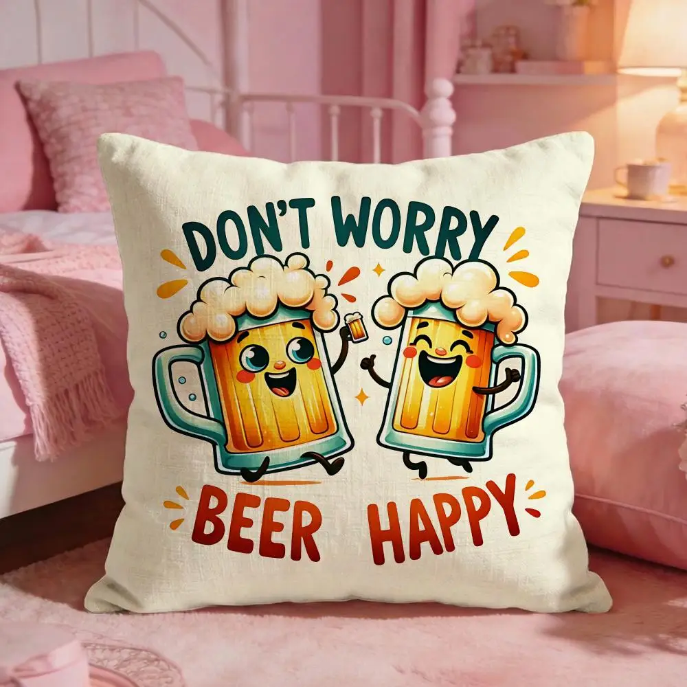 Beer Cushion Cover Premium Comfort Reversible Pillow Cove -Two in One Design for Any Room & Car Interior