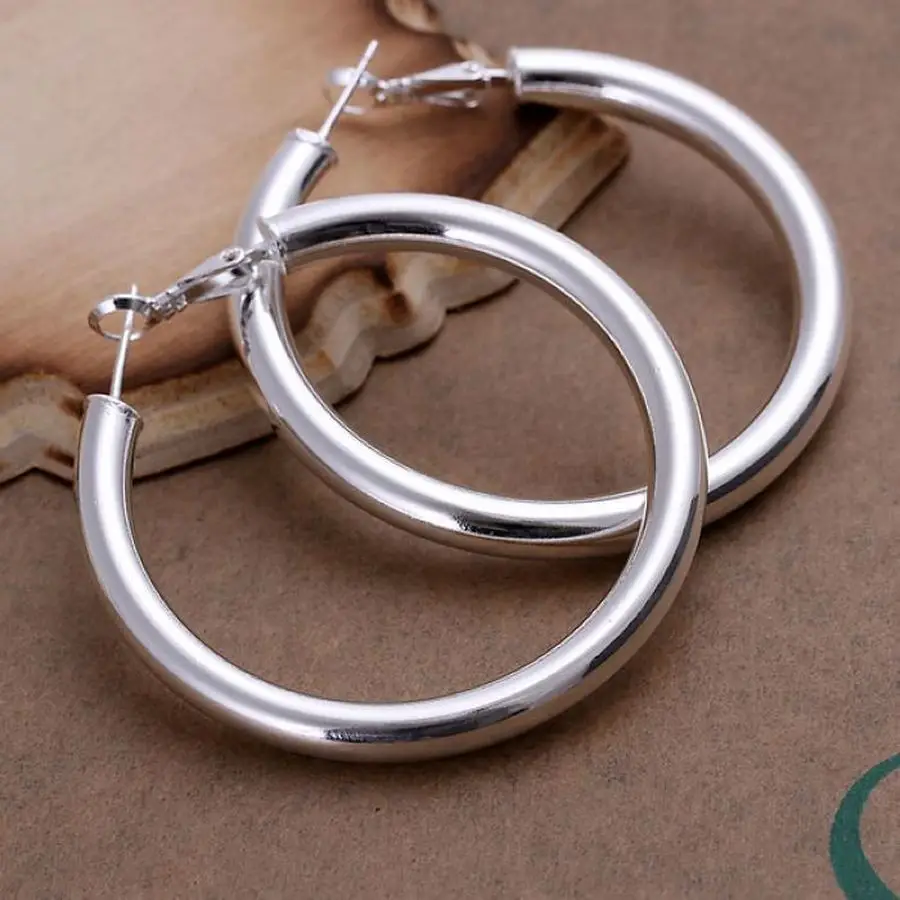 

925 Sterling Silver Earrings Fashion Pretty Nice Fashion Women Party 5cm Round Earring Jewelry Big Circle Lady Wedding