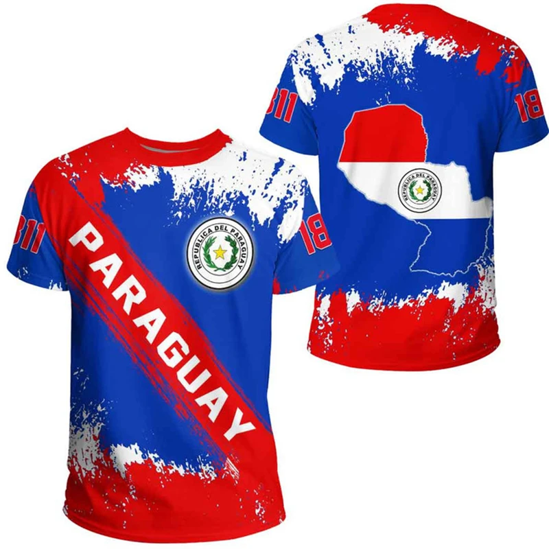 PARAGUAY 3D Print Sports Quick-dry Breathable Men T-shirt Outdoor Football Jersey Fan Training Parent-child Short Sleeve Clothes