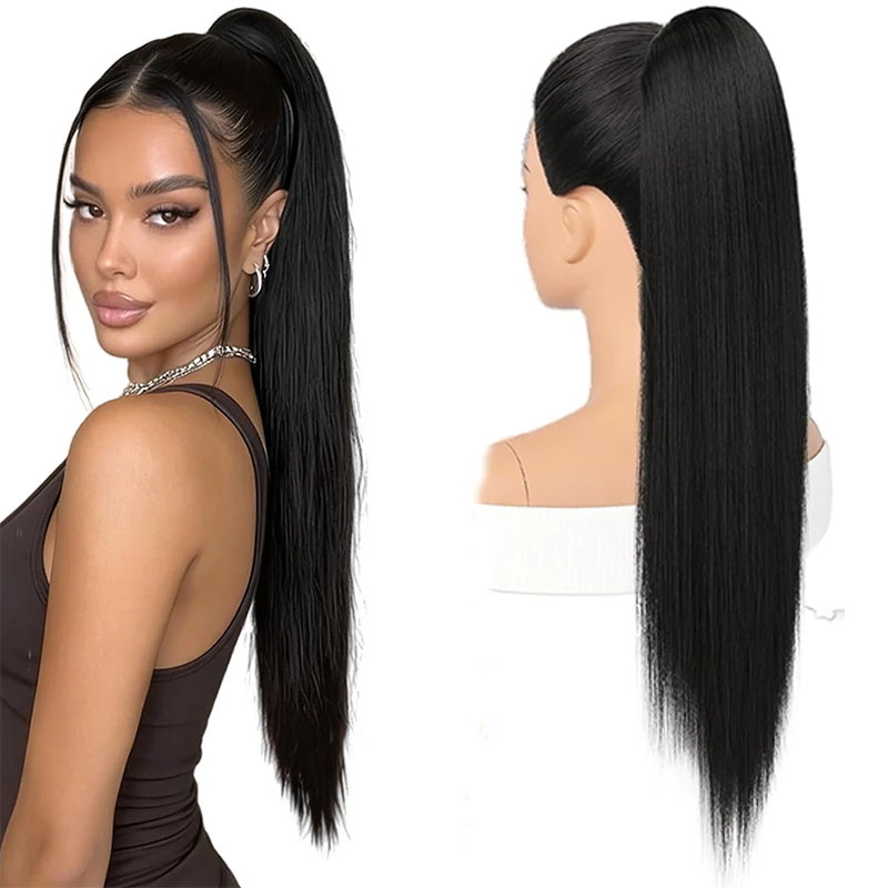 Straight Drawstring Ponytail Extension 26'' Long Straight Drawstring Ponytail Fluffy Synthetic Pony Tails Hairpieces Daily Party