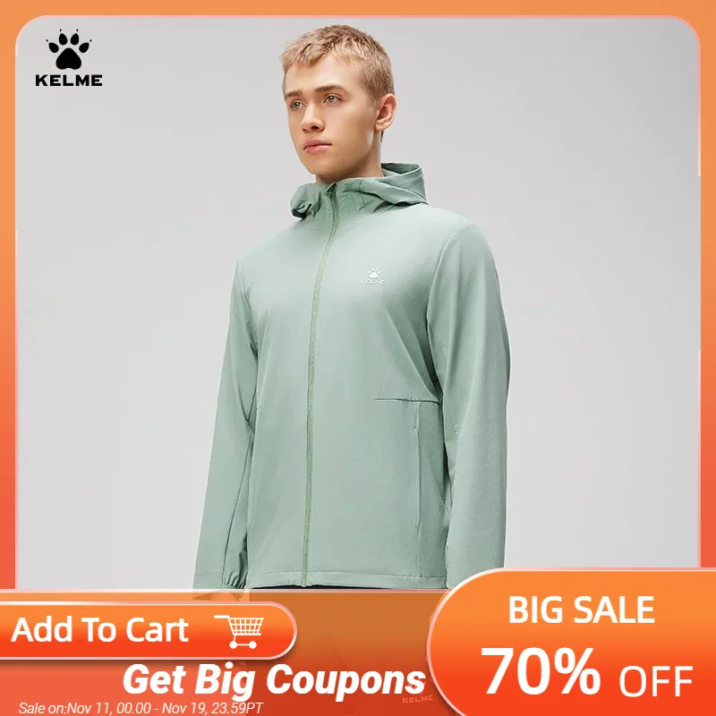 

Kelme Men's Camping Sports Windbreaker Outdoor Hiking Hooded Clothing Windproof Mountaineering Jacket Camping Jacket