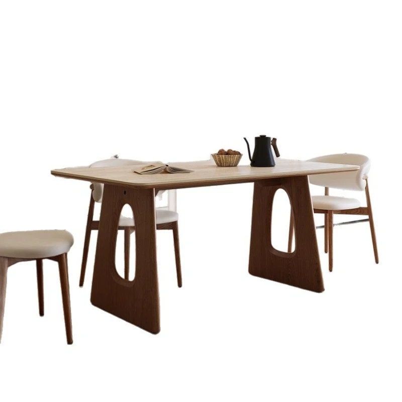 

Medieval travertine rock slab dining table, French retro simple home living room high-end dining table and chairs