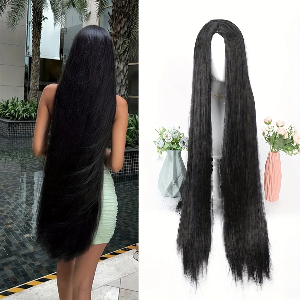 100cm Colored Straight Bangs Women's Synthetic Wig Heat Resistant Fiber Multi Color Party Anime Roleplay Free Wig Cap