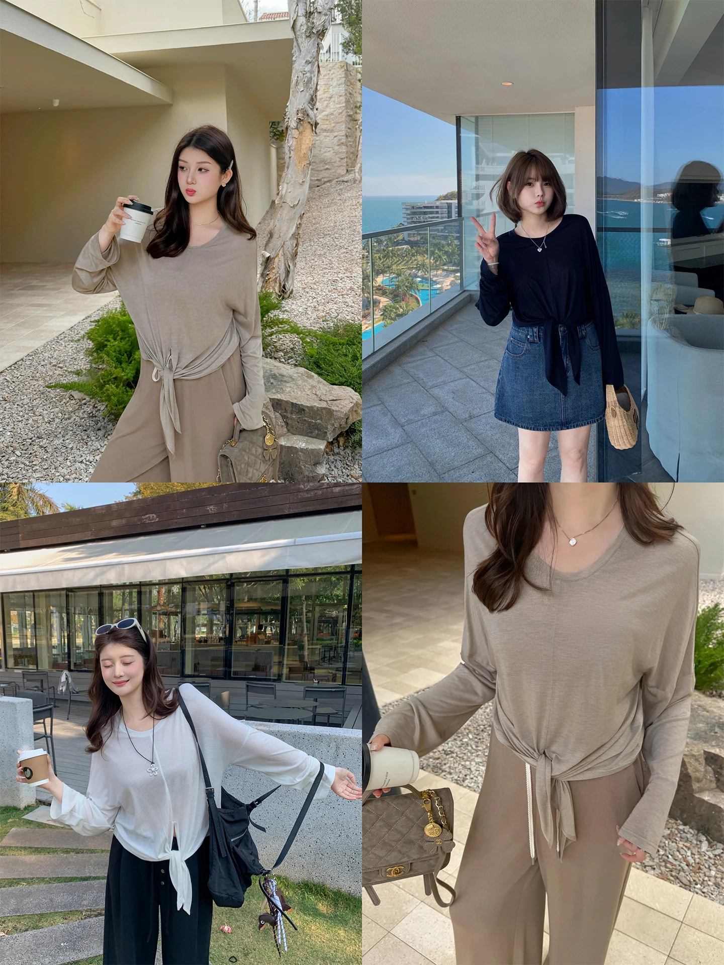 

Masisi 224 Women's Casual Loose Fit Long Sve T-irt with Belt New Arrival Lenzing Wool Blend Spring Faion Top