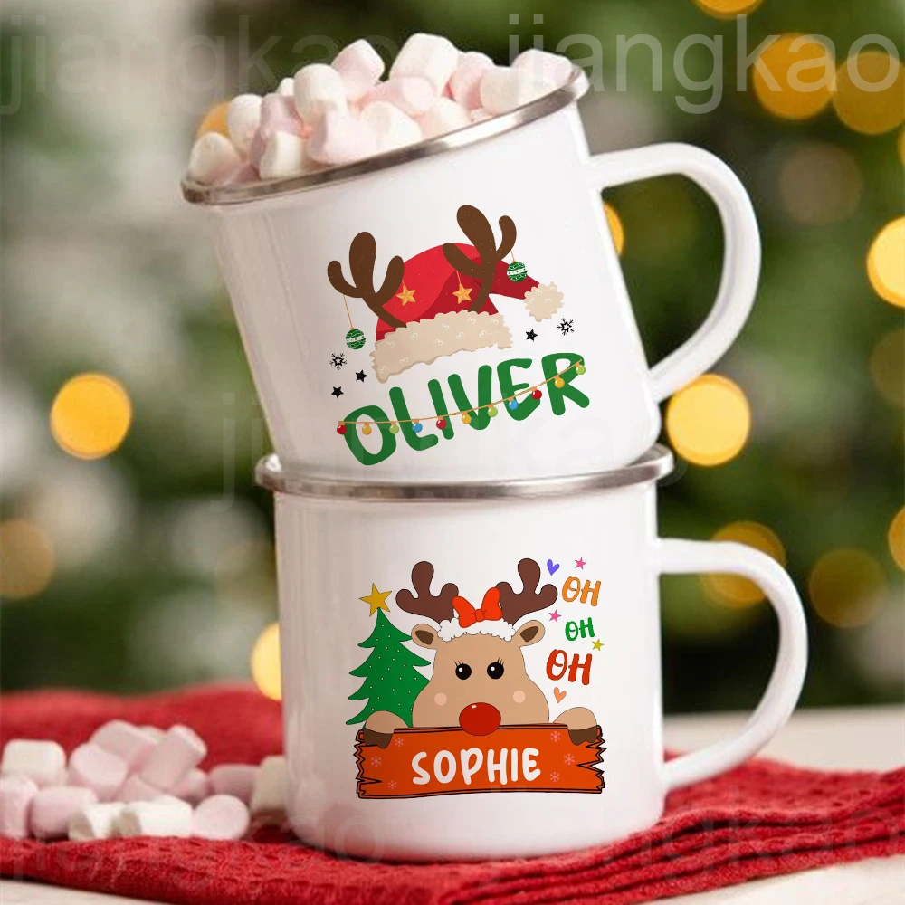 Gepersonaliseerde Kerst Mok Custom Naam Vakantie Mokken Hert Santa Hoed Bedrukt Koffie Cup Kids Xmas Party Gunsten Cadeau Warme Cacao Bekers
