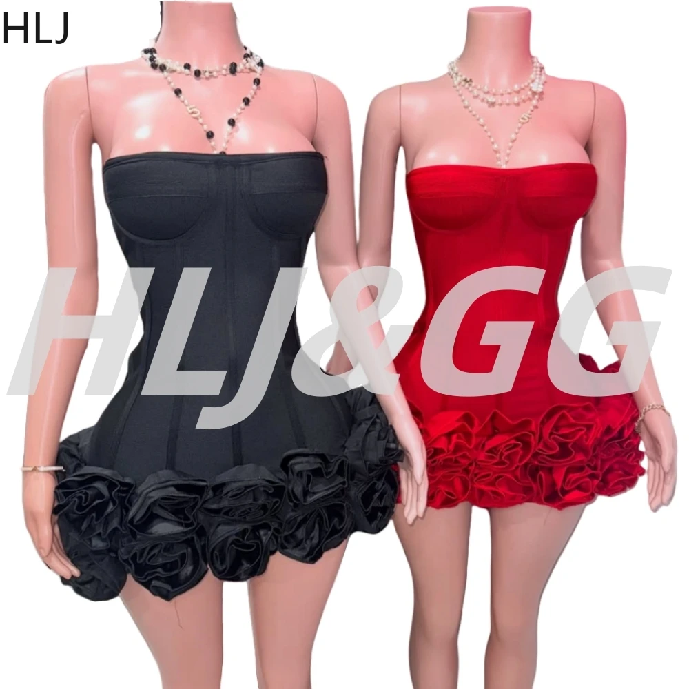 HLJ-vestido Floral de lujo para mujer, minivestido de fiesta de noche con hombros descubiertos, sin mangas, Espalda descubierta, ajustado, Sexy, para discoteca