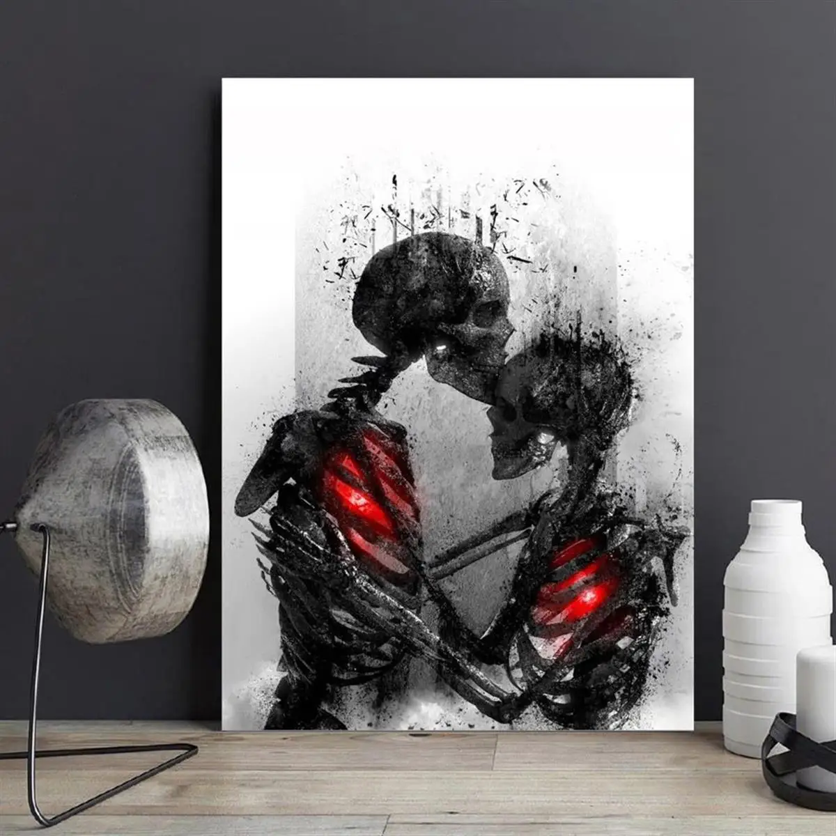 1pc Canvas Painting Wall Art Poster Printed Hugging Couple Skull Canvas Wall Art Skull Love Poster Modern Home Decor, Unframed