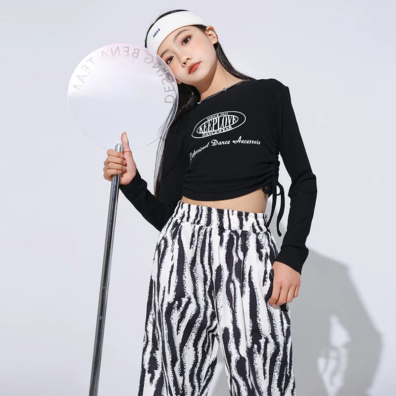 Children Street Dance Hip Hop Clothes Girls Jazz Dance Costume Long Sleeves Suit Teen Crop Tops Baggy Pants Performance Outfits