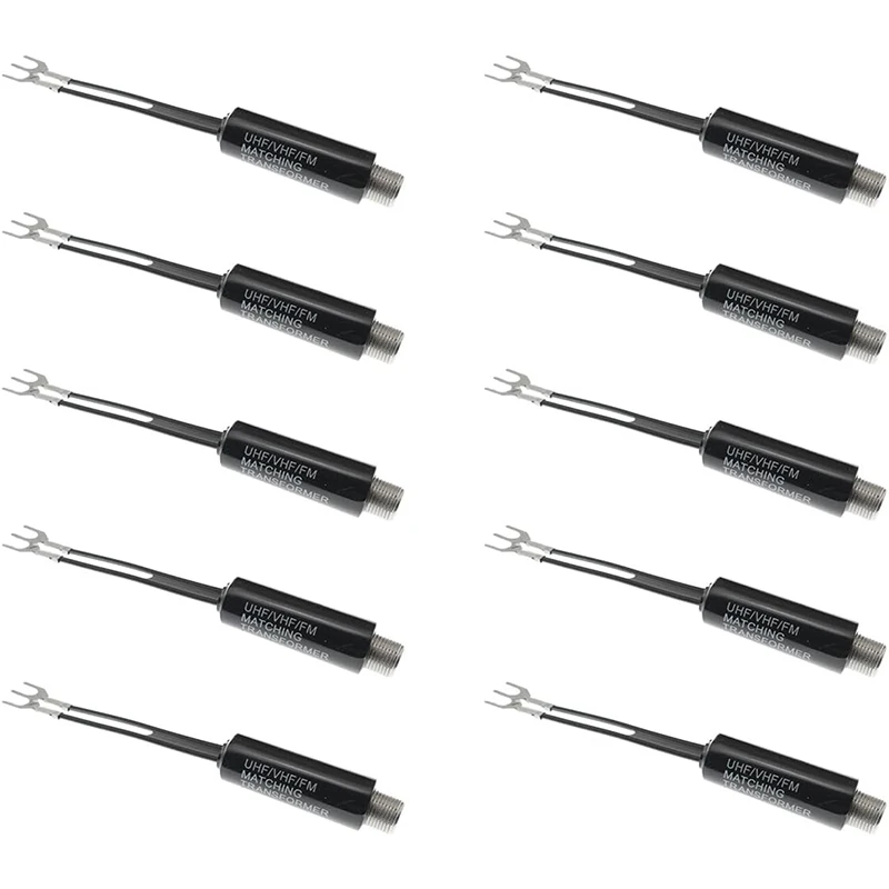 10pcs 75 Ohm to 300 Ohm UHF/VHF/FM Matching Transformer Converter Adapter with F Type Female Coax Coaxial Connector Plug Jack