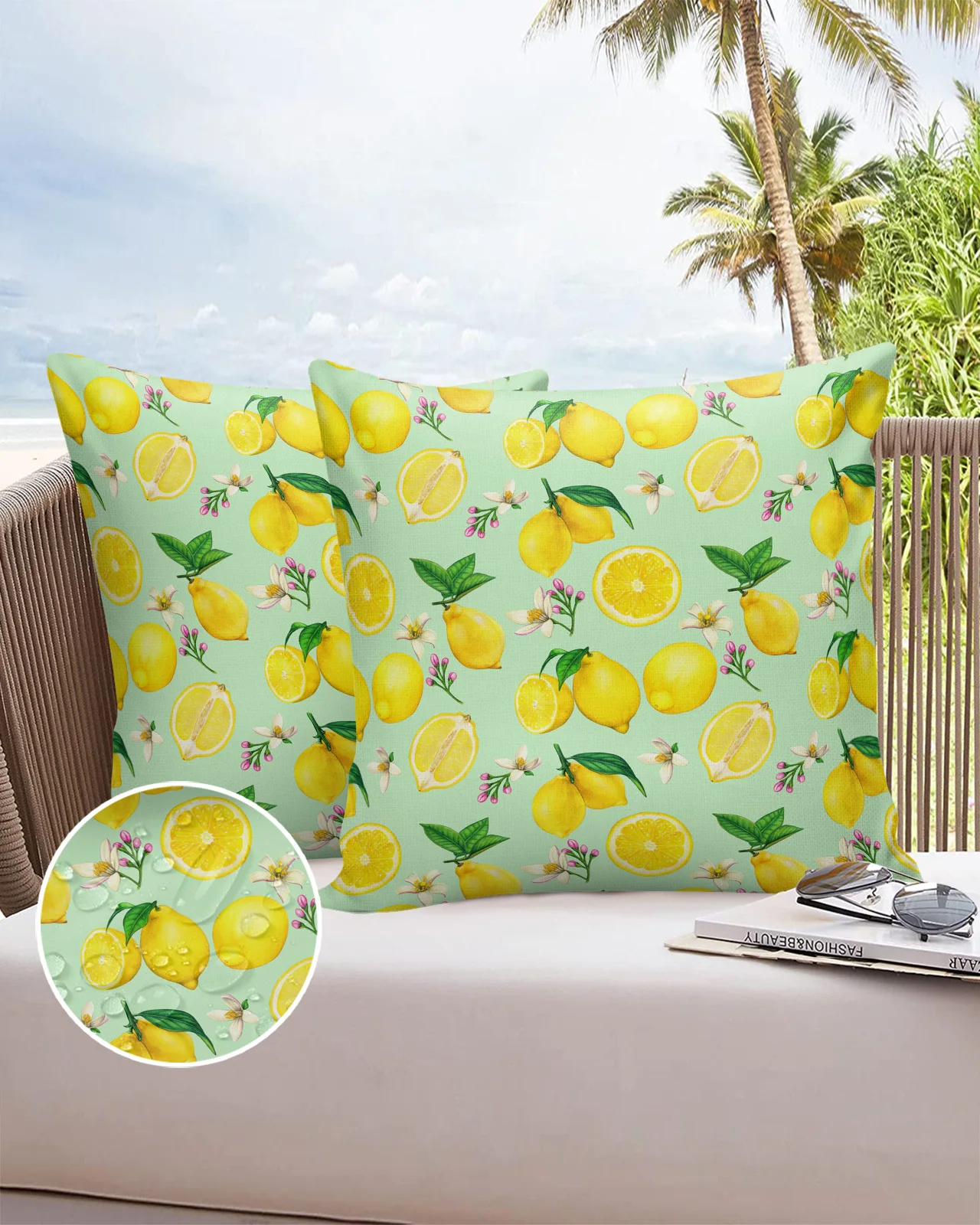 

2/4PCS Outdoor Pillowcase Summer Lemon Flower Waterproof Decorative Sofa Throw Pillow Cover Case Garden Patio Cushion Covers