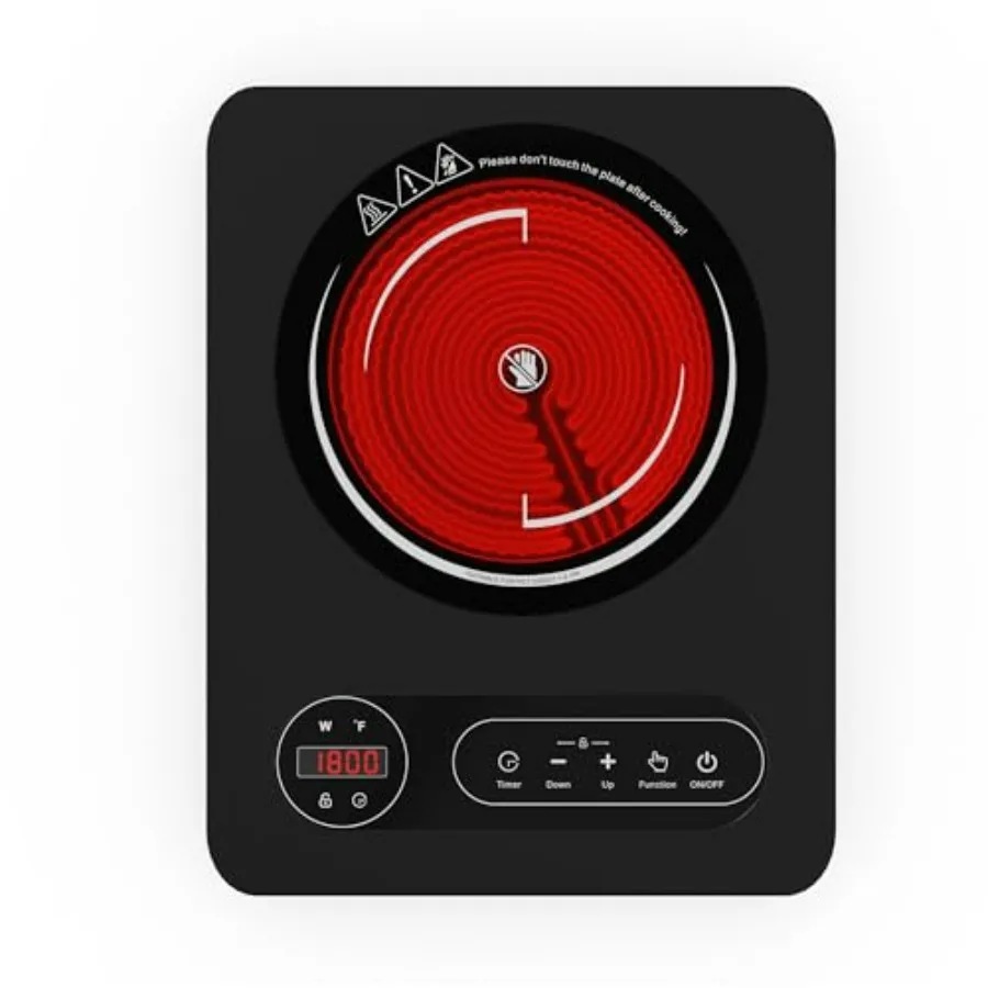 

Портативная электрическая плита 1800 Вт, 110 В, с сенсорным LED-управлением, 10 уровней мощности, защита от детей, таймер, защита от перегрева