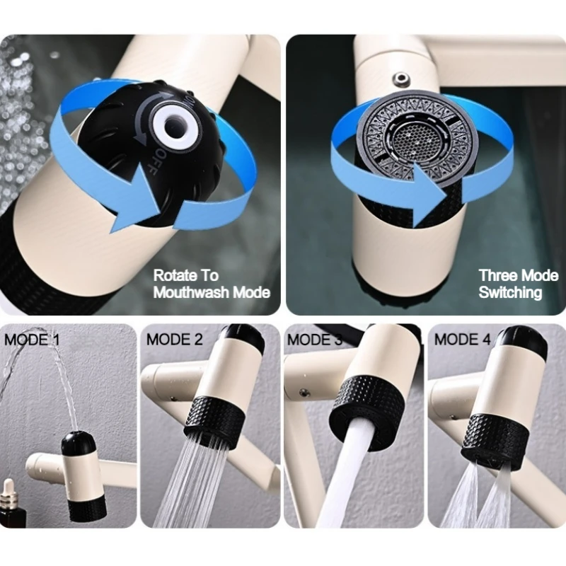 

Rotation Hot And Cold Mixer Desk Mounted Tap Stream Sprayer Water Upwards For Bathroom 4 Modes Multi Functional Basin Faucet