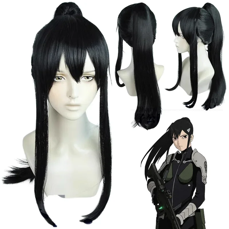 Ashiro Mina Headgear Cosplay Wigs Costume Accessories Anime Kaiju Cosplay Number 8 Black Long Wigs Hair Halloween Suit Props