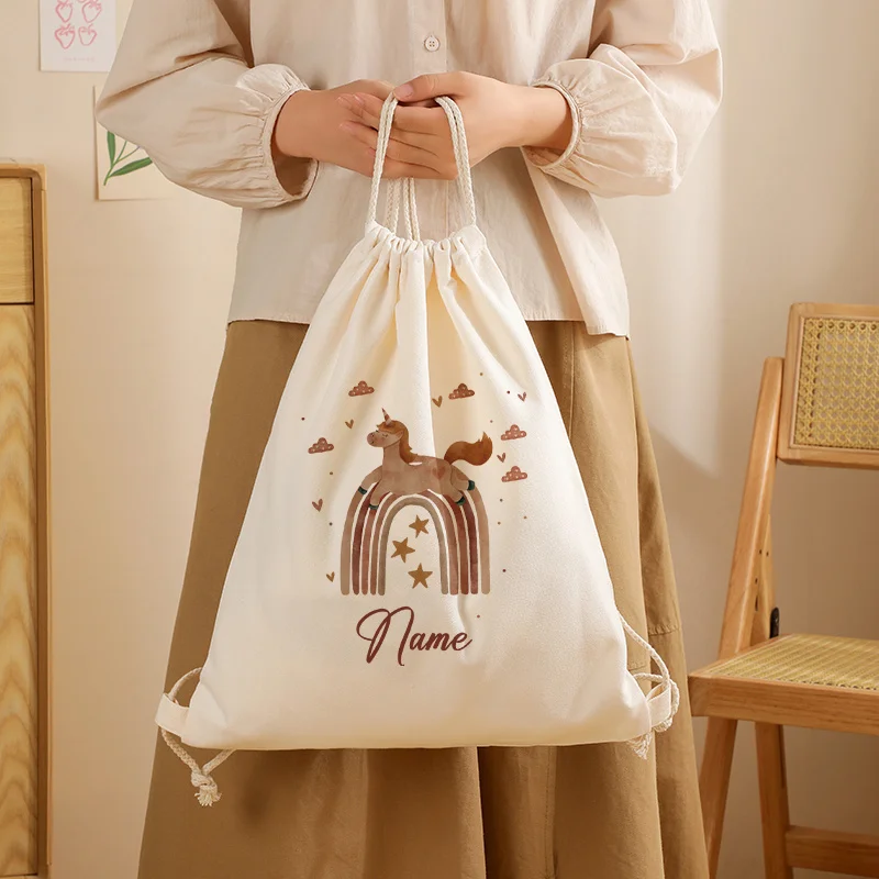 

Customized Drawstring Backpack Featuring A Unicorn Animal Design, Adjustable For Sports Travel, Lightweight Storage Solution Wit