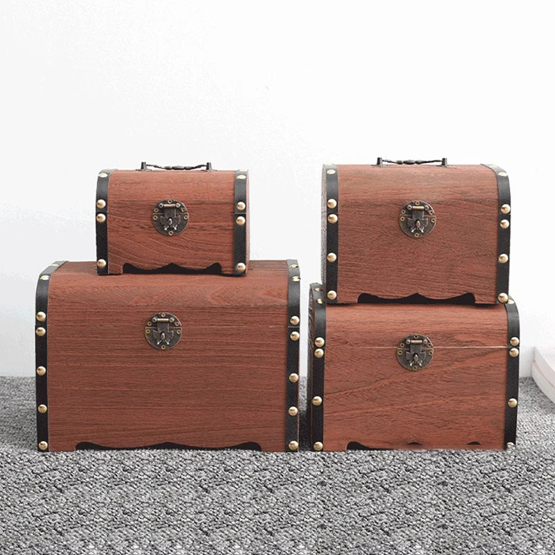 1 Set With Lock Piggy Bank Organizer Saving Box Case For Home Decoration Vintage Treasure Storage Box Wooden Treasure Chest