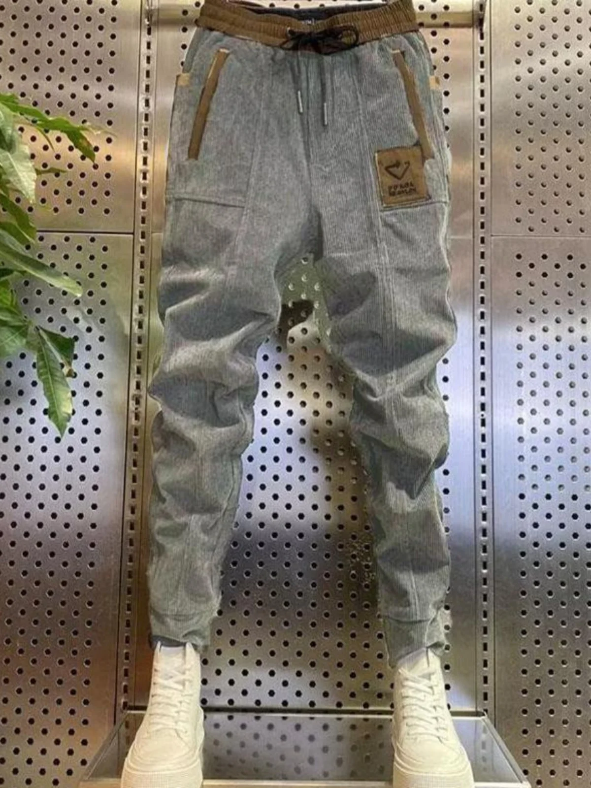 

Corduroy Harajuku Sle Men's Casual Pants Thiened Fce Autumn Winter Sports Trousers Slim Fit Cuffed Harajuku Nine Points