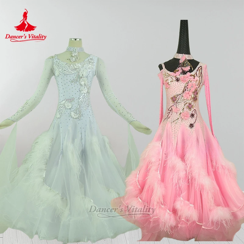 فساتين بلاكبول لمهرجان الرقص على شكل ريش الفالس للنساء ملابس الرقص الاجتماعي مع قلادة مخصصة لحيوية الراقصة #1