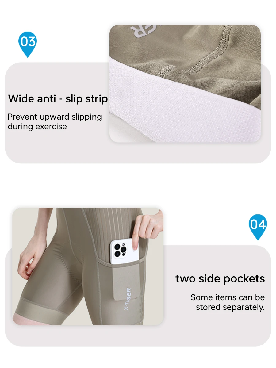 X-TIGER Trägerhose für Damen, 5D dicke Polsterung, Mountainbike- und Rennrad-Trägerhose, Sommer UV-Schutz, professionelle Radlerhose – Detail 13