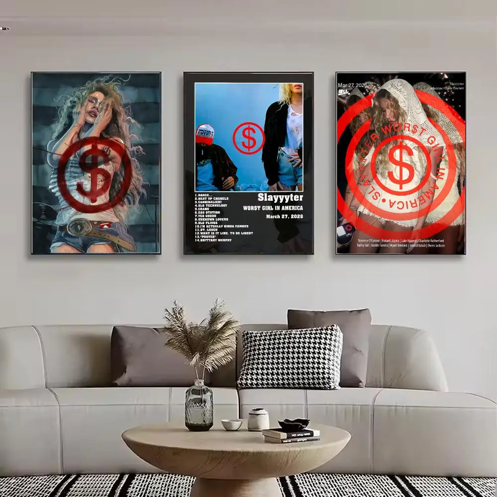 Singer S-Slayyyter Worst Girl in America Painting Calligraphy Canvas Poster Wall Art for Bedroom Living Room Home Decor Gift