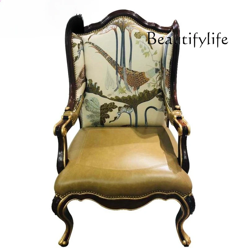 

Living room complete set of leisure chairs European villa sofa chair silk embroidery high back chair British classical chair