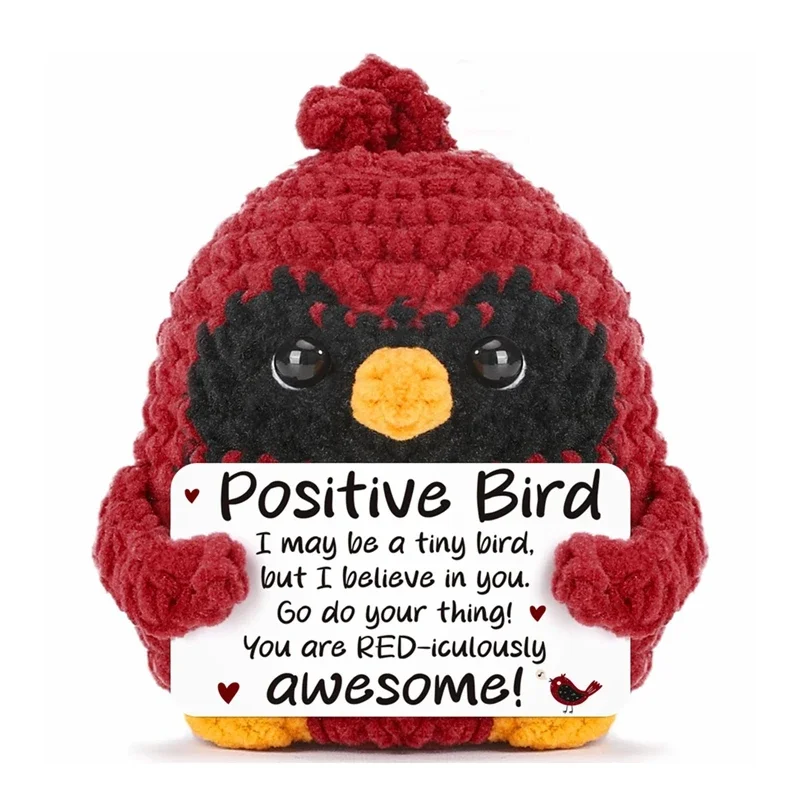 Adorno de Escritorio de Pájaro Tejido a Crochet, Hecho a Mano, con Mensaje de Apoyo Emocional Positivo, para Decoración de Oficina, Hogar o Habitación, Regalo de Cumpleaños para Amigos