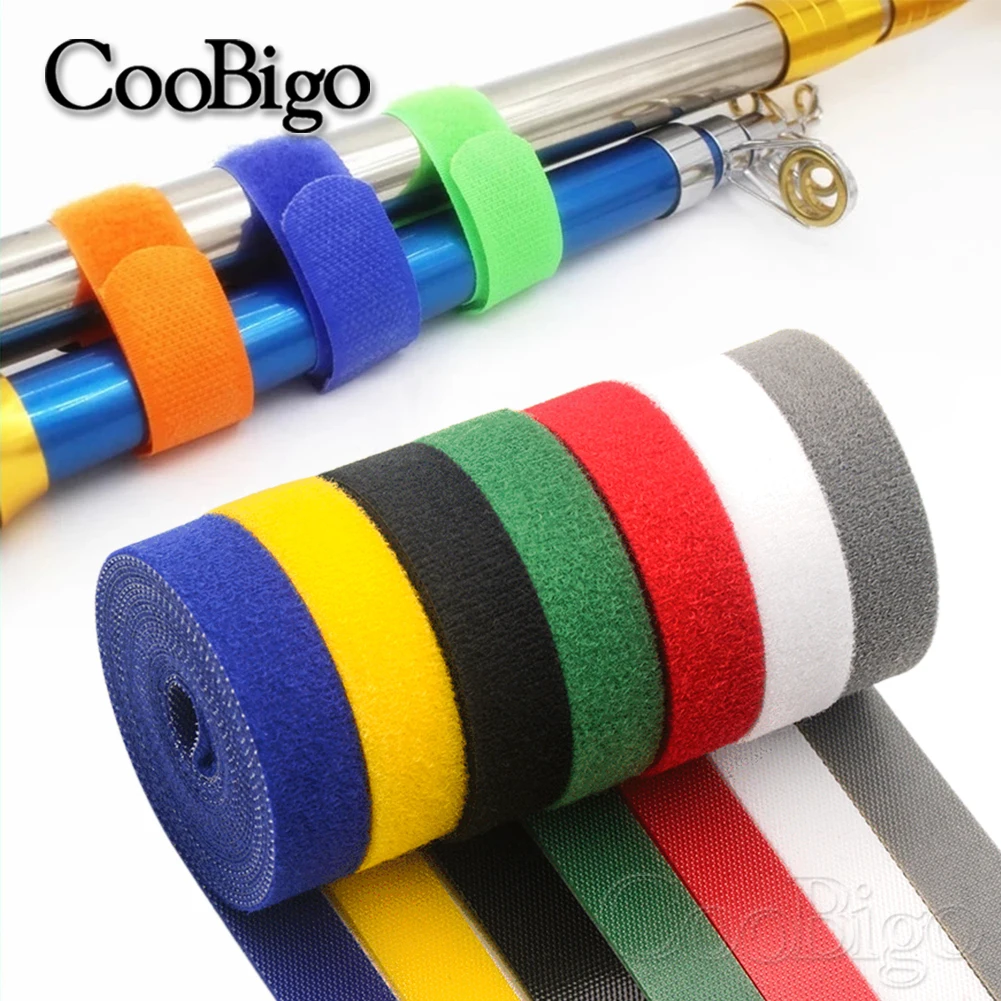 1Roll Fishing Rod Tie Holder Strap Suspenders Hook Loop Ties Fishing Rod Strapping Magic Tape Cable Cord Outdoor Fishing Gadget