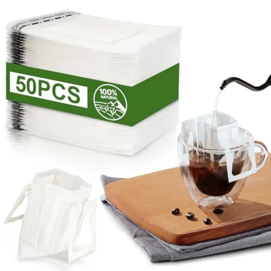 Pcs Portable Coffee Filter Paper Bags, Hanging Ear Drip Coffee Bag Single serve disposable pour over, food-grade paper, clean t