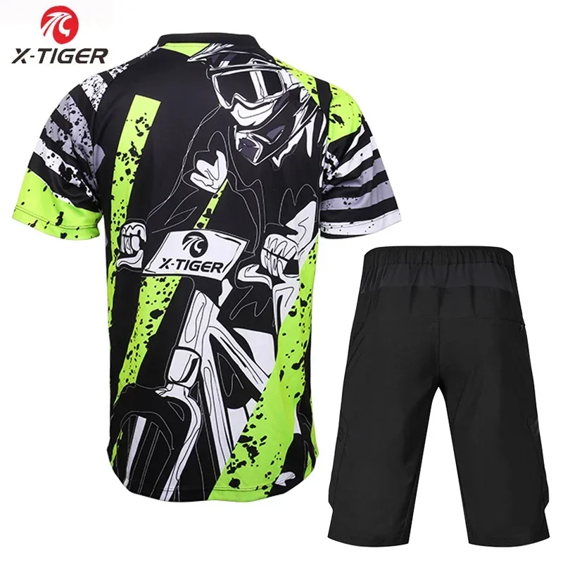 X-Tiger Sweatshirt Set Downhill Jerseys Anti-UV Cycling Jerseys Bike Shirt Downhill Set Bike Shirt Uniform Sports Racing Wear