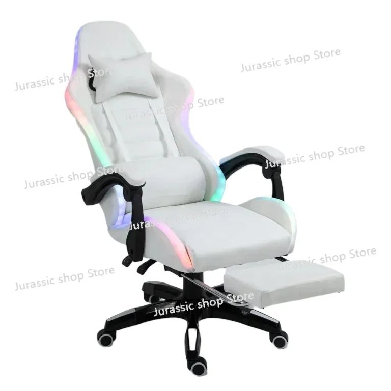

Full White PU Leather Computer PC Game Chair Gamer Led RGB Racing Massage Gaming with Lights and Speakers