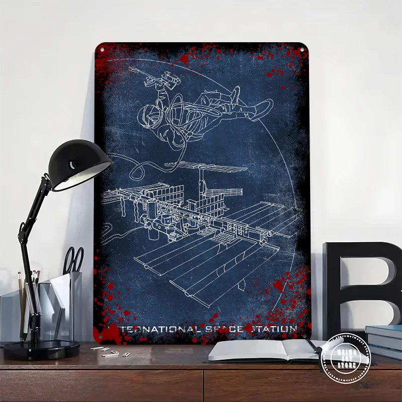 International Space Statio Printed Poster Customized Wall Art Retro Vintage Metal Tin Signs for Home Bedroom Decoration Gaming