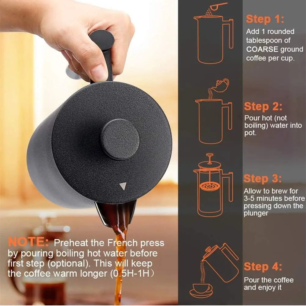 1000ml French Press Coffee Maker and Tea Pot Thermal Kettle Press Cafe Brewed Coffeeware Teaware Filter StrainerFree Shipping