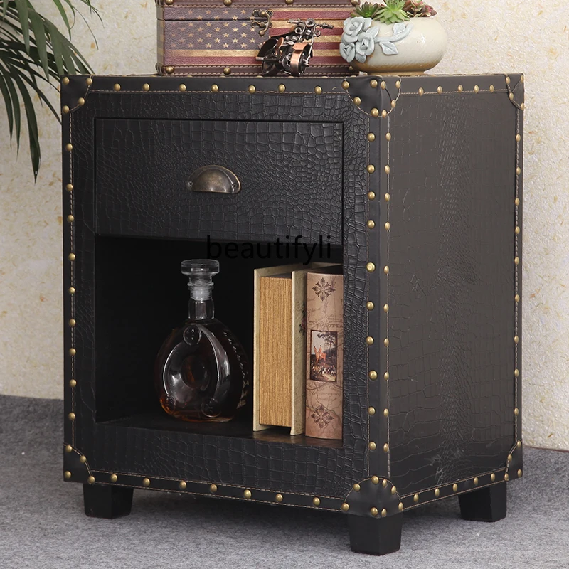 American Retro Black Single Drawer Corner Table Sofa Side Cabinet Hotel Homestay Bedside Table