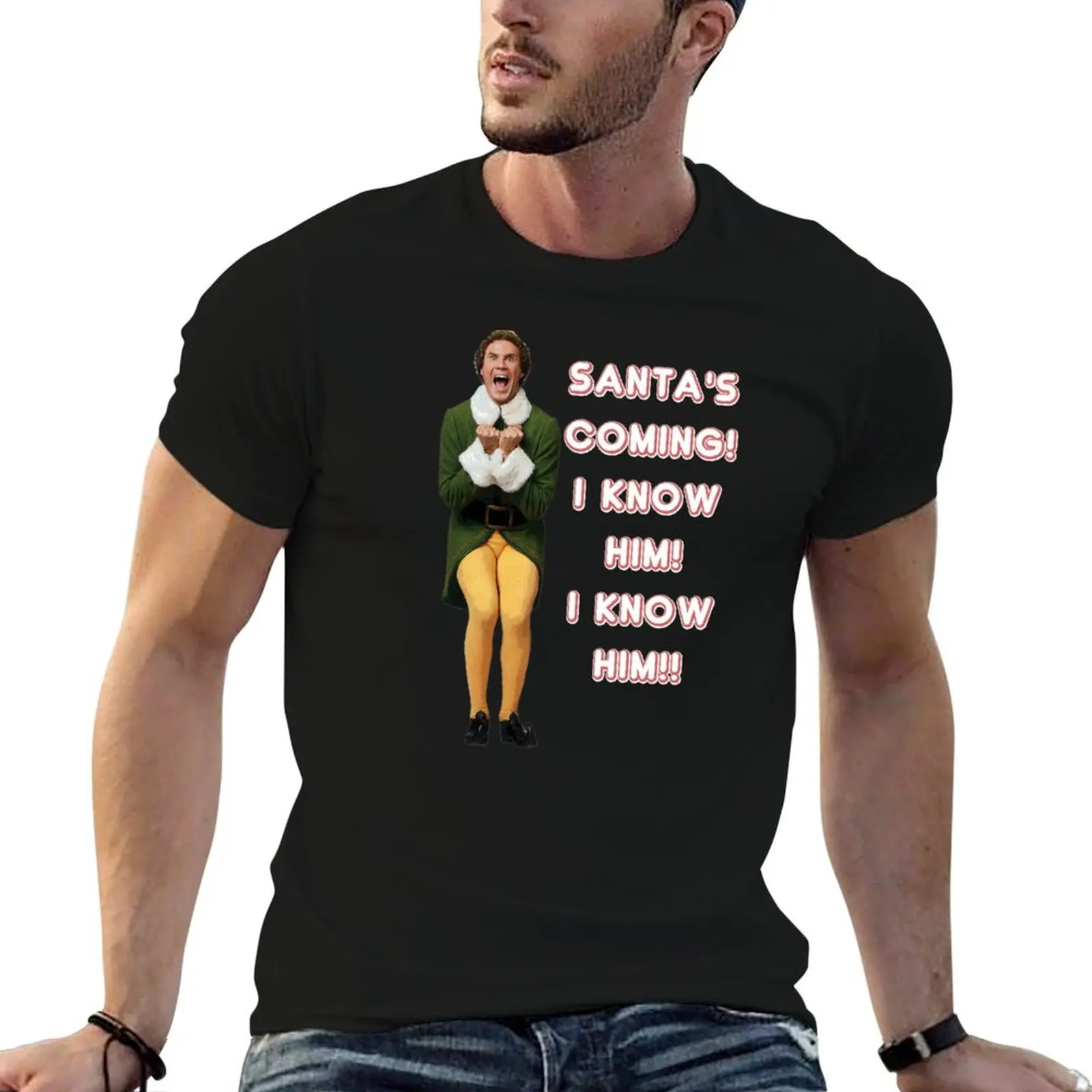Mon Dieu! SANTA EST DANS LES MARCHES ! Je le connais! Elf Christmas Movie Buddy Will Ferrell T-shirt menthe/rose à manches courtes imprimé All Match