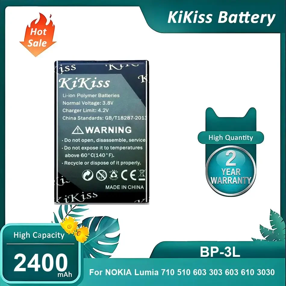 

Li-ion Polymer Mobile Phone Battery For NOKIA Lumia 710 510 603 303 603 610 3030,BP-3L,2400mAh