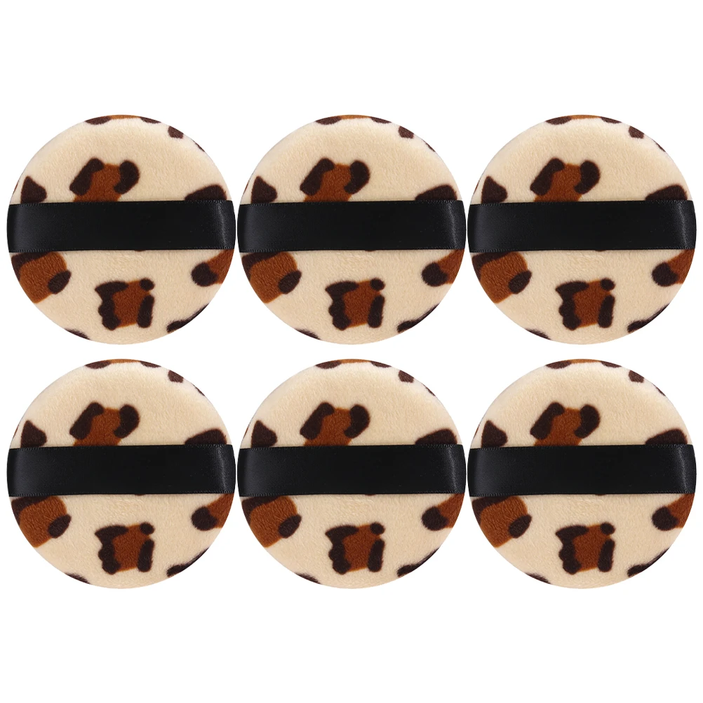

6pcs Leopard Print Powder Puff Round Makeup Puff For Foundation Cushion Blush Loose Powder Washable