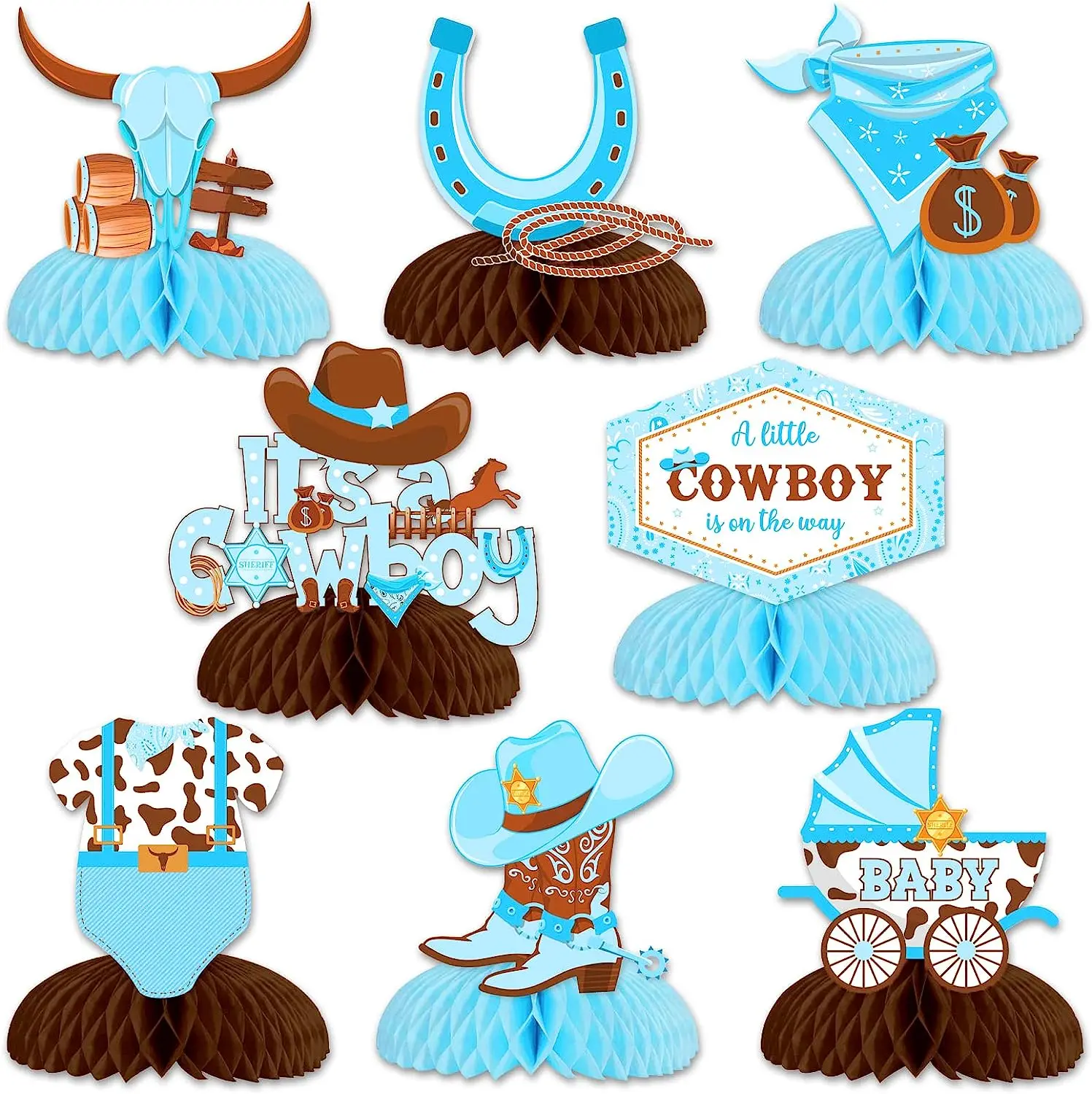 

A Little Cowboy Is on the Way Honeycomb Centerpieces for Tables, Western Rodeo, Baby Shower Decorations, Table Topper Supplies