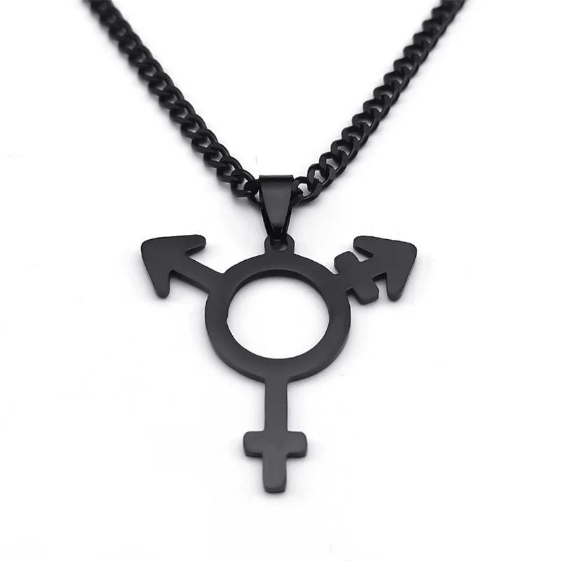 المتحولين جنسيا قلادة للنساء الرجال الفولاذ المقاوم للصدأ أسود اللون الذكور الإناث رمز مثلث قلادة قلادة مجوهرات N1463S06