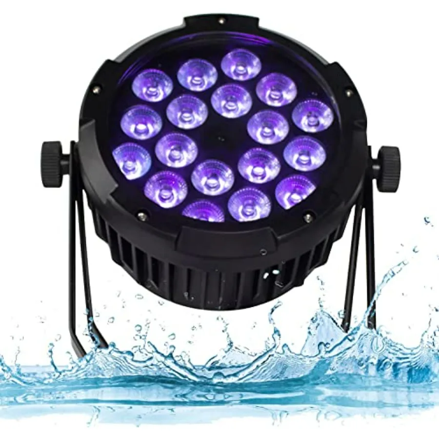 

IP65 Waterproof Outdoor LED 18x18W RGBWA+UV Colors Uplights Wash/Strobe Stage DMX512 Sound Activated Fanless Muted DJ Lights fo