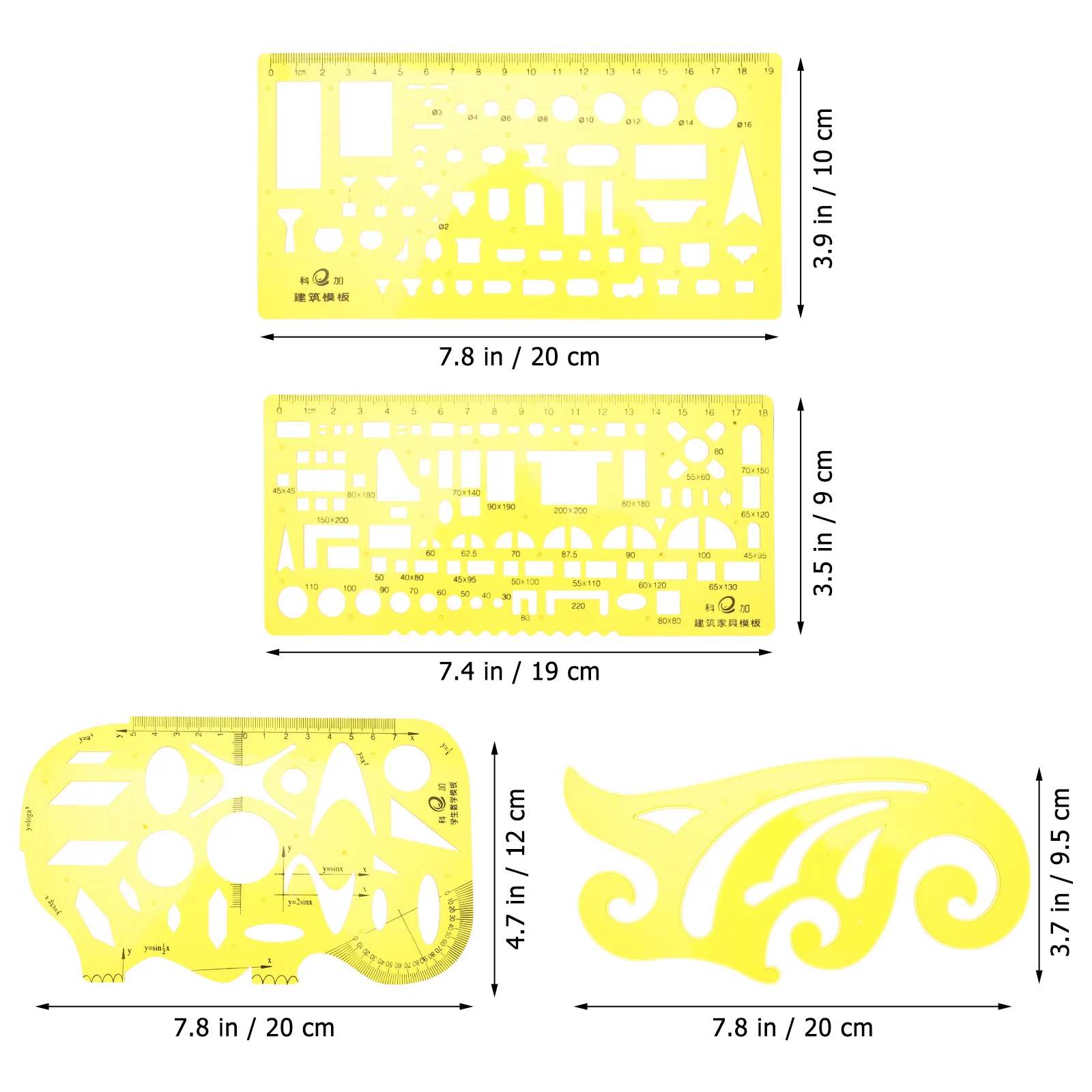 4pcs Painting Templates Geometric Drawing Rulers Set For Diy Measuring Hollow Architect Scales Engineering Drafting Tools