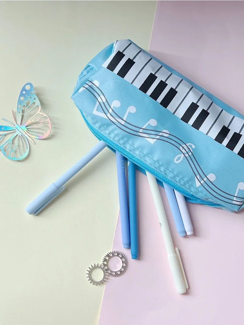 Bolsa de papelería creativa para Piano y notas musicales, estuche para lápices para estudiantes, bolsa cuadrada de tela Oxford de una sola capa para bolígrafos para niñas y niños
