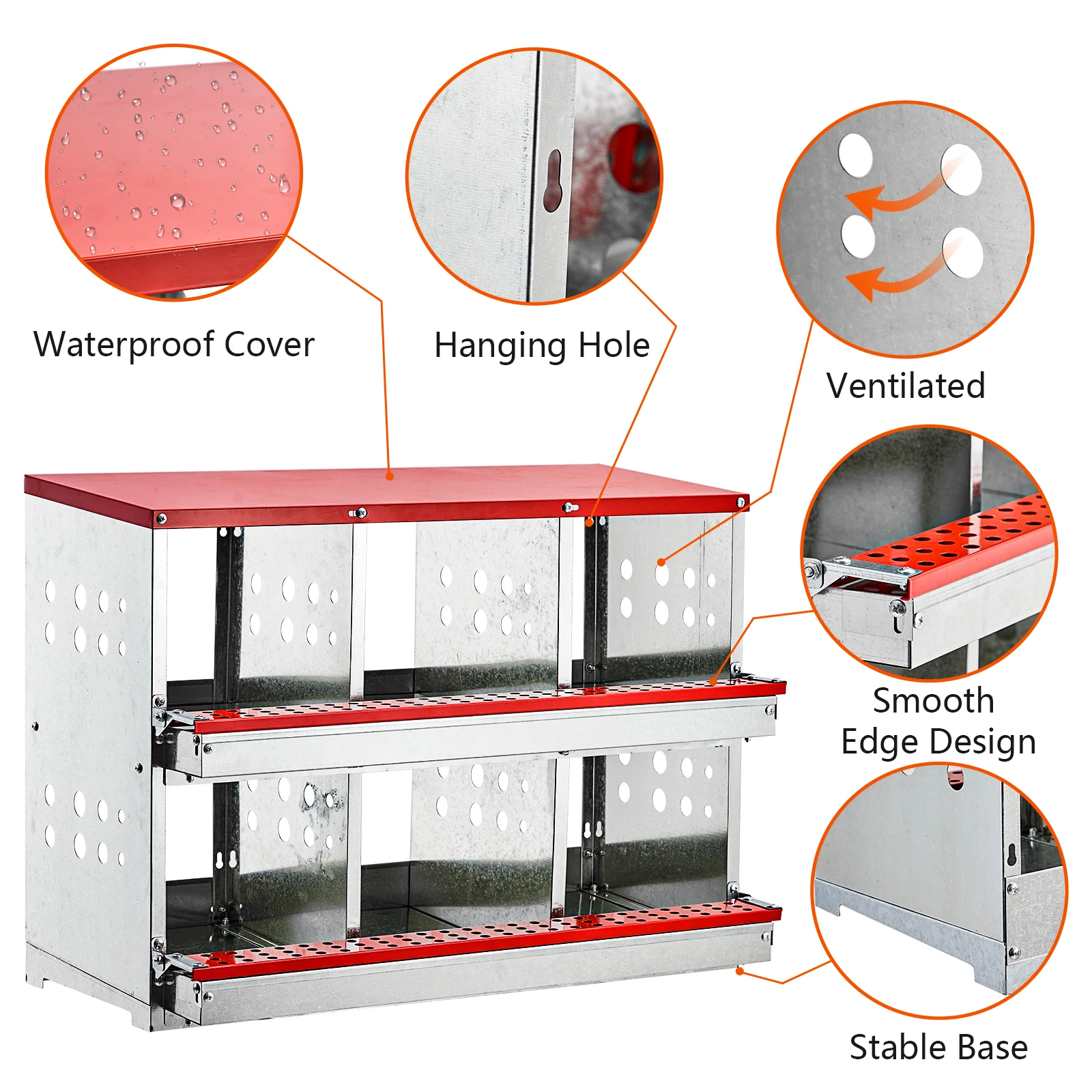 6-Compartment Metal Chicken Nesting Boxes, Wall-Mount Laying Station with Roll-Out Egg Collection, Heavy Duty Galvanized Steel Coop for Hens & Ducks