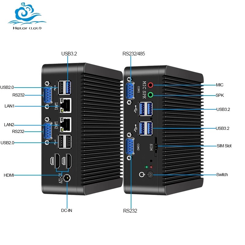 Intel Celeron J4105/N4000 Mini PC Barebone Kit DDR4 Support Linux WiFi Computer with 2xGbE 4xRS232/485 8xUSB 2xHDMI Win10 Ready