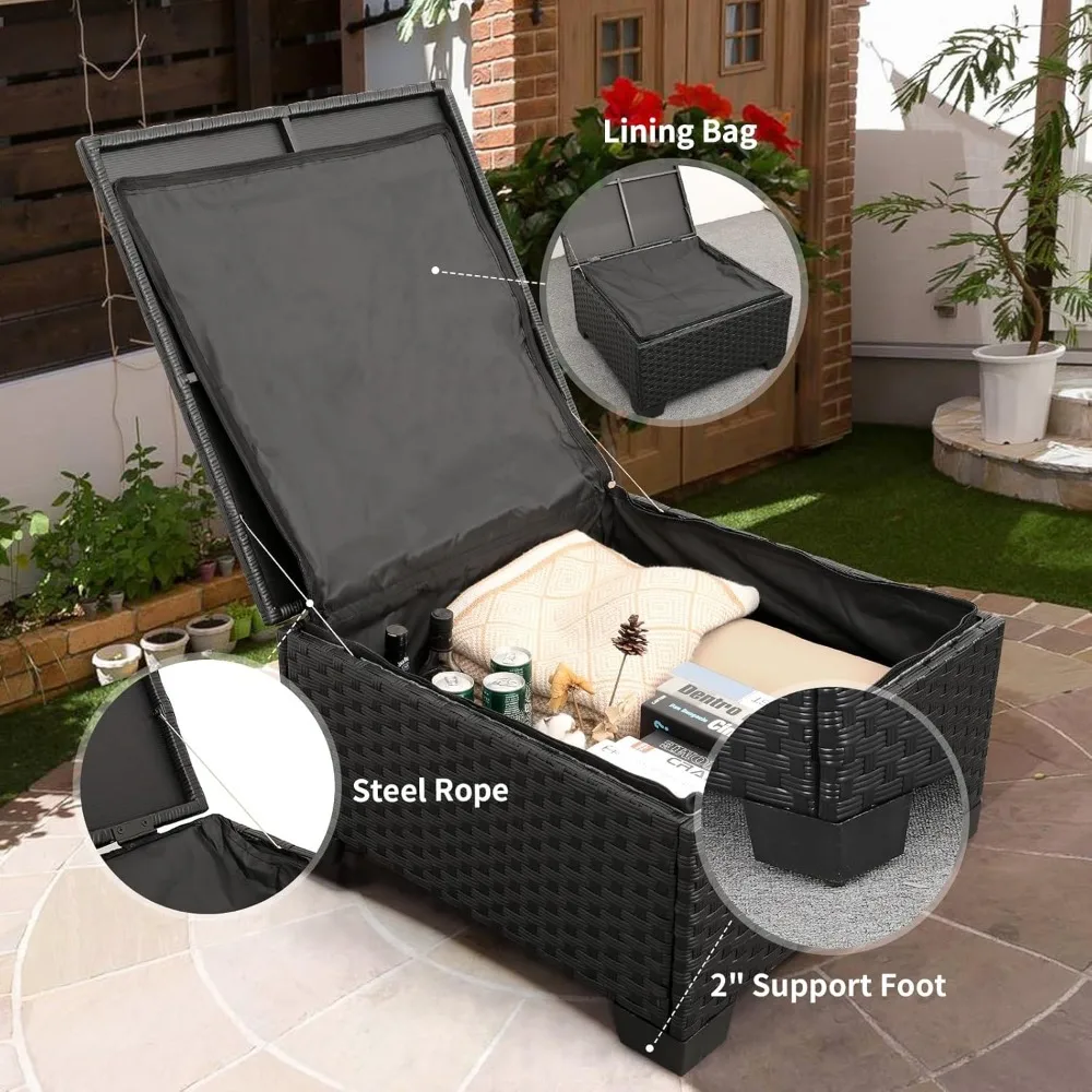 屋外用家具セット 3 ピース 籐パティオ家具 屋外用セクショナルパティオソファ 屋外用コーヒーテーブル 収納付き 全天候型