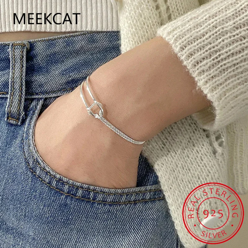 Pulsera de cadena asimétrica de doble capa para mujer, Plata de Ley 925 auténtica, joyería fina de hip hop, accesorios minimalistas