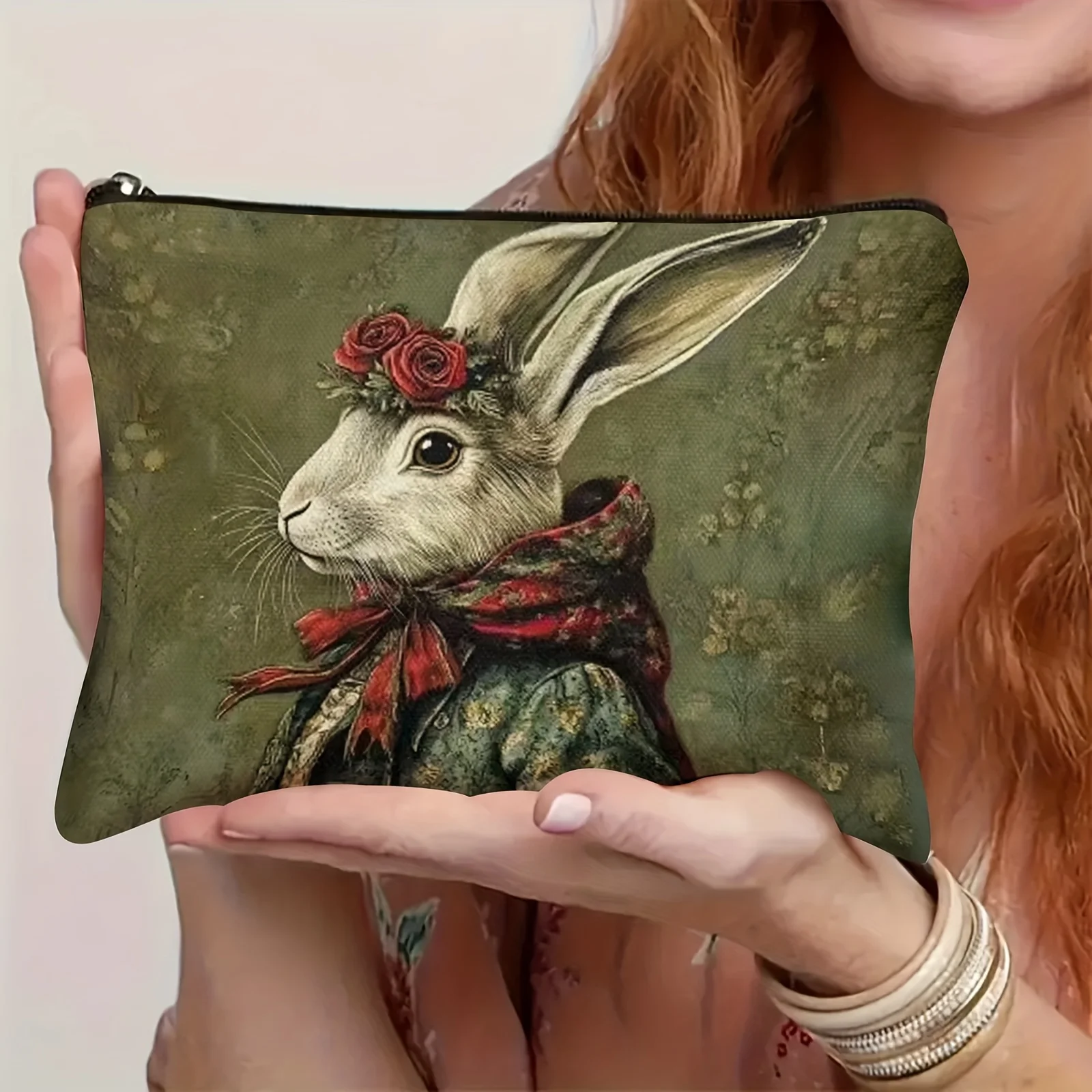 1pc Vintage Rabbit Print Storage Bag,Reusable Tote Bag,Perfect for Daily,Travel,Makeup Storage,Whimsical Gift for Vintage Lovers