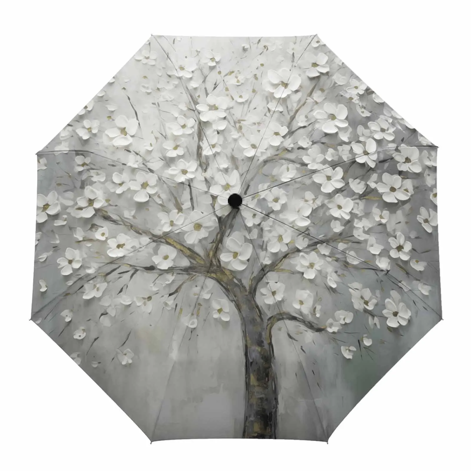 Tree Flower Oil Painting Style Flower Fully-automatic Umbrella for Outdoor Kids Adults Umbrella Foldable Eight Strand Umbrella