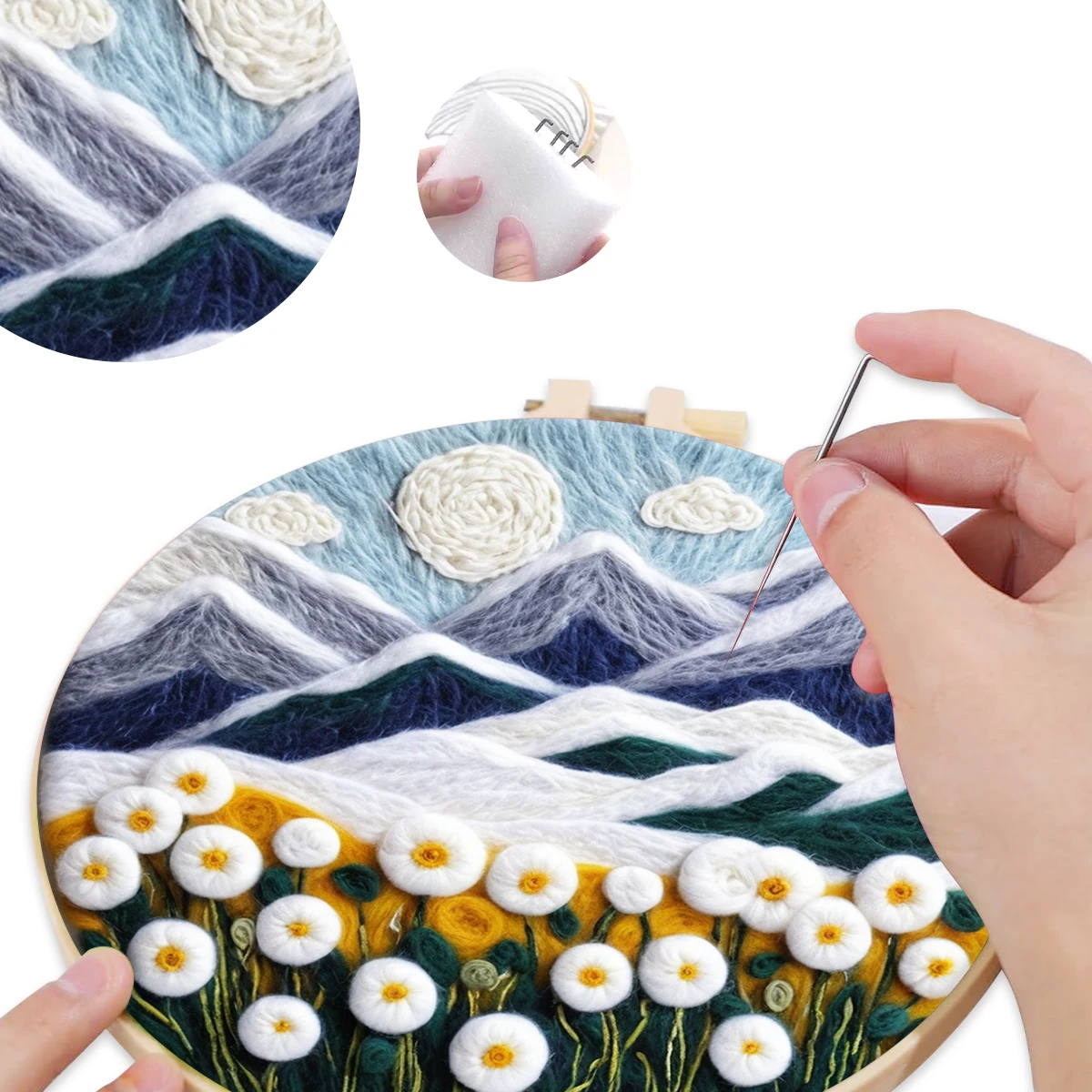 

SDOYUNO Wool Felt Fabric wildflower Felting Kits For Beginners Adult Crafts Needle Felt Beginner Kit Embroidery Frame Sewing Set